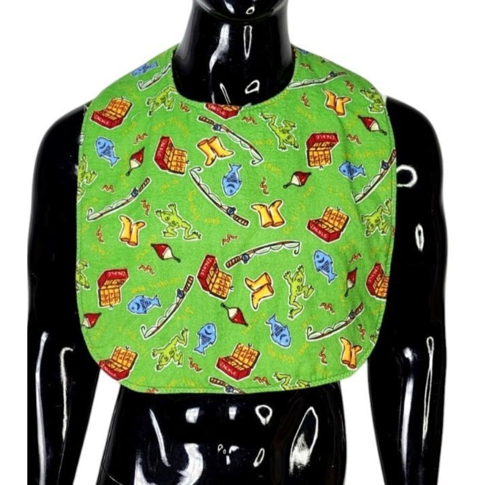 Vintage Handmade Fishing Special Needs Drool Feeding Neck Chest Large Cloth Bib